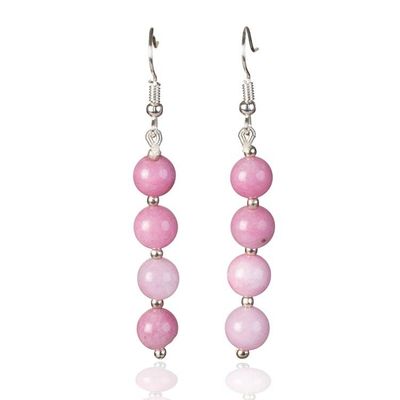 Alternate image for Beaded Dangle Earrings with Round Spherical Pink Onyx Stones Pink Glory