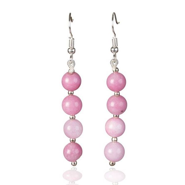 Alternate image for Beaded Dangle Earrings with Round Spherical Pink Onyx Stones Pink Glory