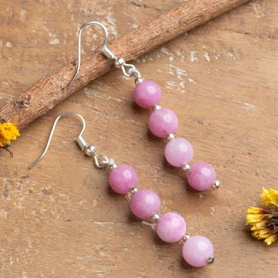 Alternate image for Beaded Dangle Earrings with Round Spherical Pink Onyx Stones Pink Glory