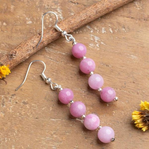 Alternate image for Beaded Dangle Earrings with Round Spherical Pink Onyx Stones Pink Glory