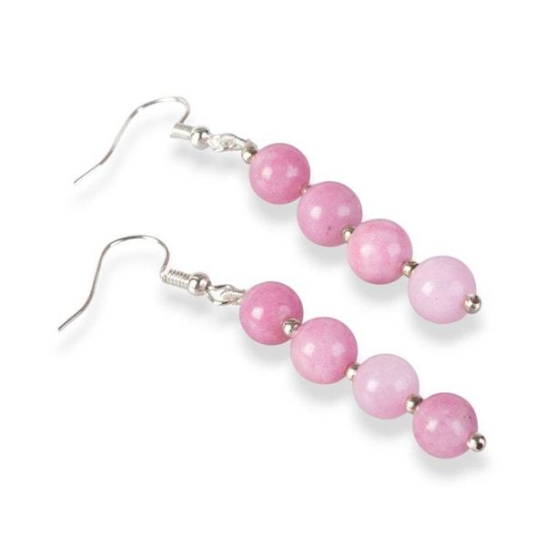Alternate image for Beaded Dangle Earrings with Round Spherical Pink Onyx Stones Pink Glory
