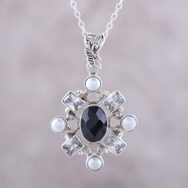 Alternate image for Black Onyx and Cultured Pearl Pendant Necklace from India Alluring Style