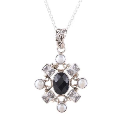 Alternate image for Black Onyx and Cultured Pearl Pendant Necklace from India Alluring Style