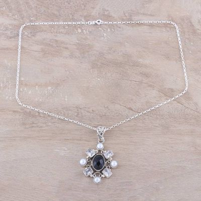 Alternate image for Black Onyx and Cultured Pearl Pendant Necklace from India Alluring Style
