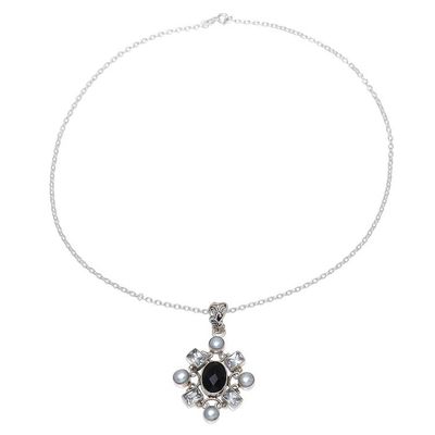 Alternate image for Black Onyx and Cultured Pearl Pendant Necklace from India Alluring Style