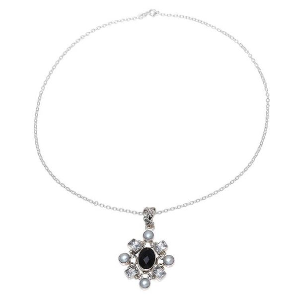 Alternate image for Black Onyx and Cultured Pearl Pendant Necklace from India Alluring Style