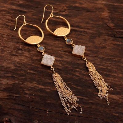 Alternate image for Gold Plated Drusy Quartz and Chalcedony Waterfall Earrings Lovely Cascade