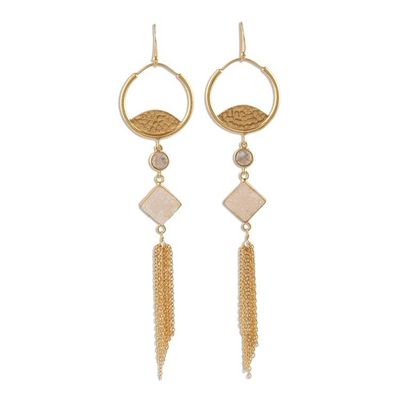 Alternate image for Gold Plated Drusy Quartz and Chalcedony Waterfall Earrings Lovely Cascade