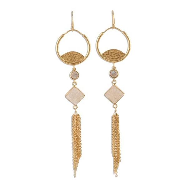 Alternate image for Gold Plated Drusy Quartz and Chalcedony Waterfall Earrings Lovely Cascade