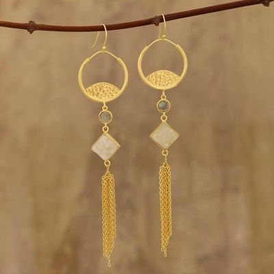 Alternate image for Gold Plated Drusy Quartz and Chalcedony Waterfall Earrings Lovely Cascade