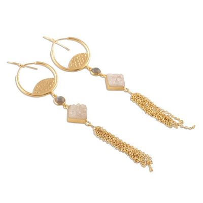 Alternate image for Gold Plated Drusy Quartz and Chalcedony Waterfall Earrings Lovely Cascade