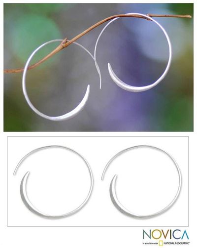 Alternate image for Fair Trade Sterling Silver Hoop Earrings Medium Spin Me