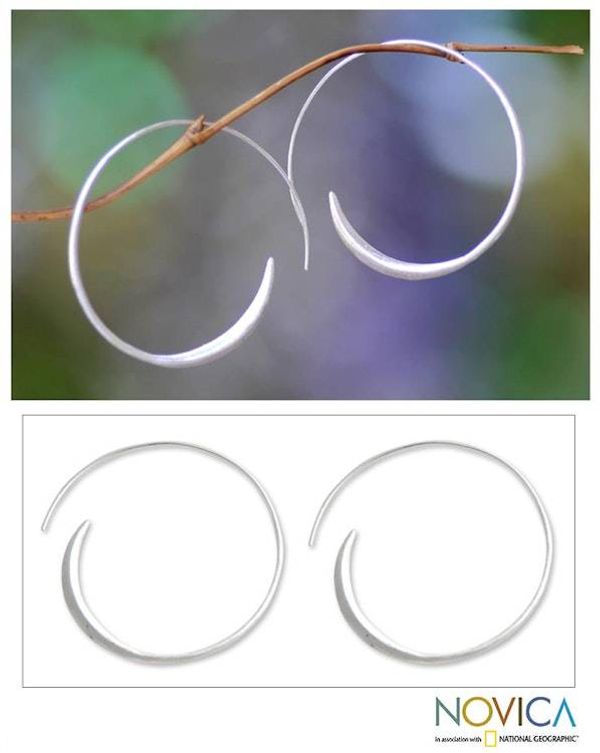 Alternate image for Fair Trade Sterling Silver Hoop Earrings Medium Spin Me
