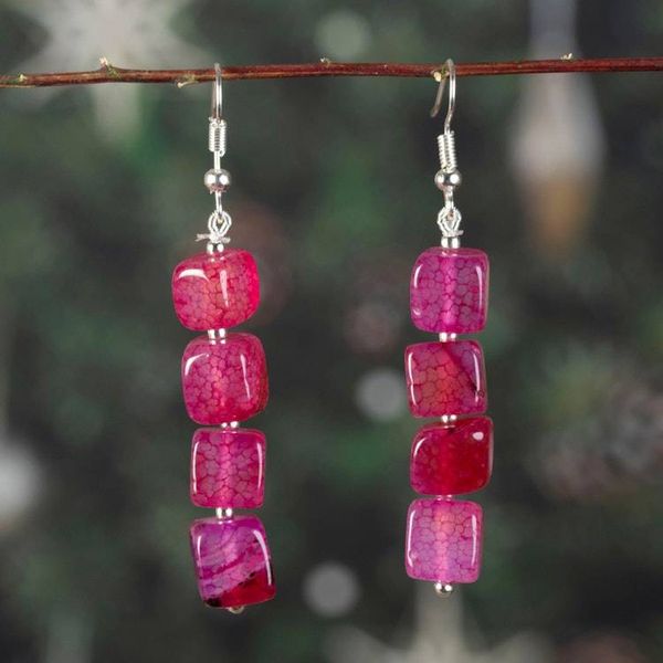 Alternate image for Geometric Dangle Earrings with Ruby-Hued Quartz Cubes Ruby Radiance