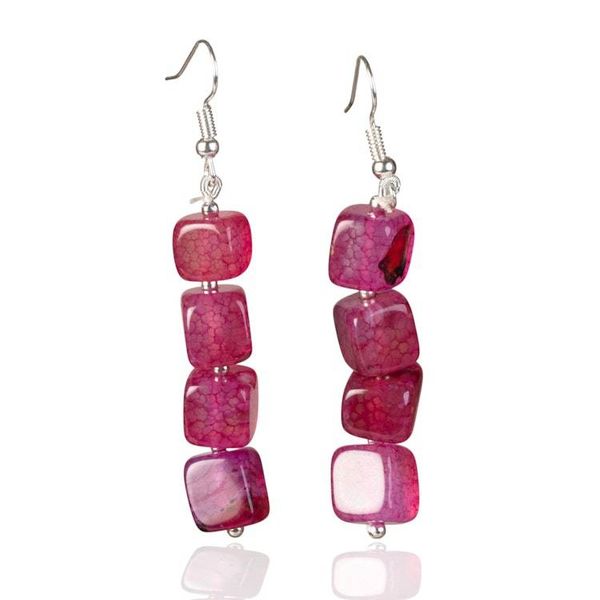 Alternate image for Geometric Dangle Earrings with Ruby-Hued Quartz Cubes Ruby Radiance