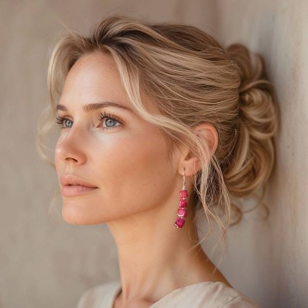 Alternate image for Geometric Dangle Earrings with Ruby-Hued Quartz Cubes Ruby Radiance