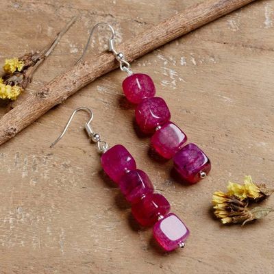 Alternate image for Geometric Dangle Earrings with Ruby-Hued Quartz Cubes Ruby Radiance