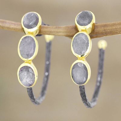 Alternate image for Gold-Accented Labradorite Drop Earrings from India Evening Air