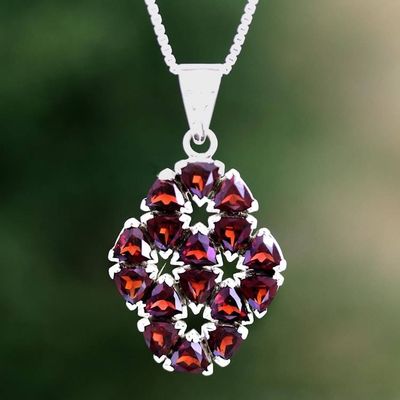 Alternate image for Handcrafted Floral Sterling Silver and Garnet Necklace Glorious