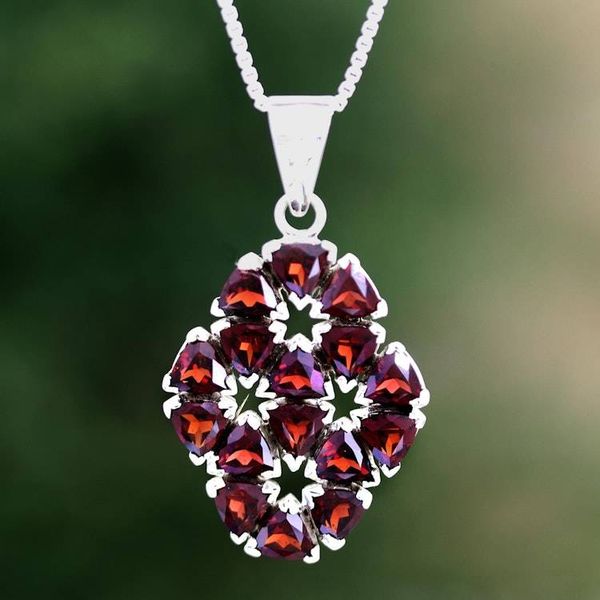 Alternate image for Handcrafted Floral Sterling Silver and Garnet Necklace Glorious