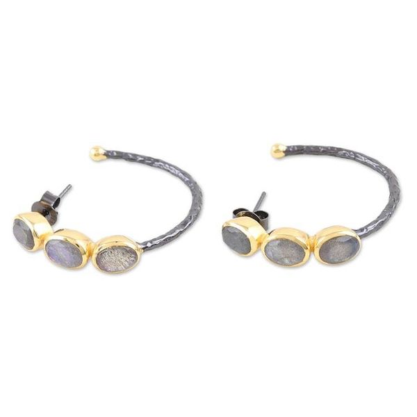 Alternate image for Gold-Accented Labradorite Drop Earrings from India Evening Air