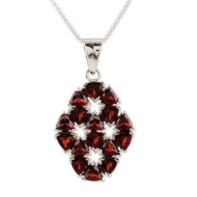Alternate image for Handcrafted Floral Sterling Silver and Garnet Necklace Glorious
