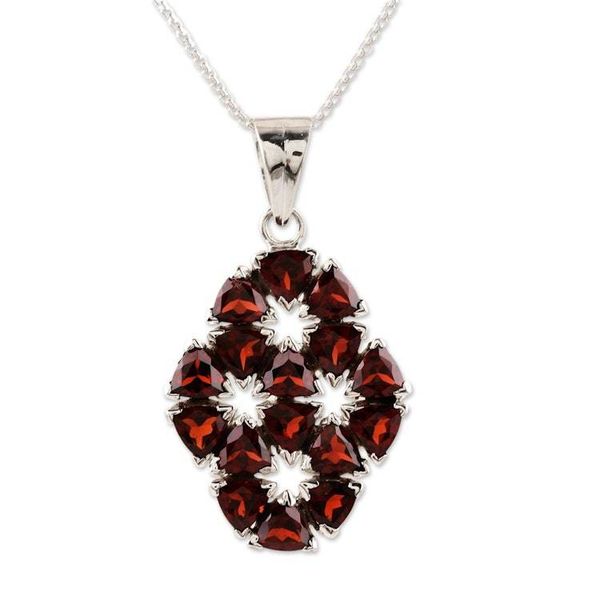 Alternate image for Handcrafted Floral Sterling Silver and Garnet Necklace Glorious