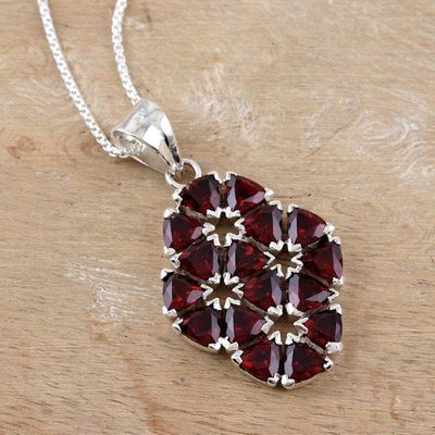 Alternate image for Handcrafted Floral Sterling Silver and Garnet Necklace Glorious