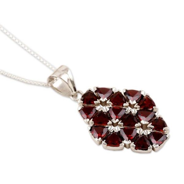Alternate image for Handcrafted Floral Sterling Silver and Garnet Necklace Glorious