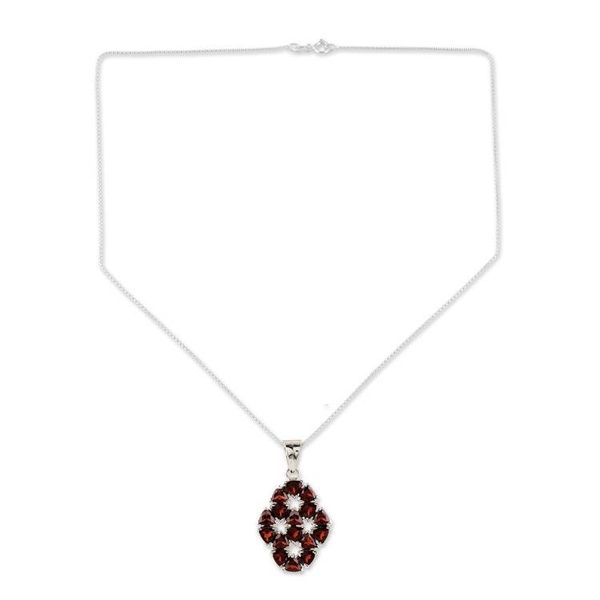Alternate image for Handcrafted Floral Sterling Silver and Garnet Necklace Glorious