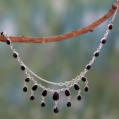 Alternate image for Hand Made Sterling Silver Waterfall Onyx Necklace Midnight Cascade