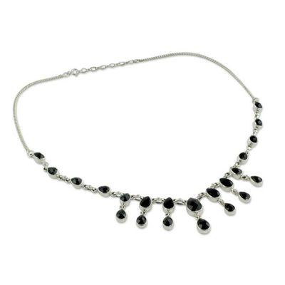 Alternate image for Hand Made Sterling Silver Waterfall Onyx Necklace Midnight Cascade