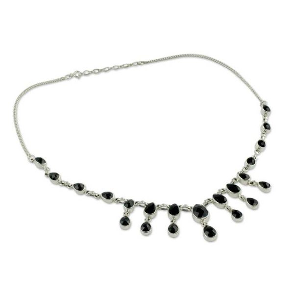 Alternate image for Hand Made Sterling Silver Waterfall Onyx Necklace Midnight Cascade