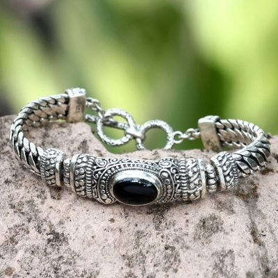 Alternate image for Mens Handmade Sterling Silver and Onyx Bracelet Royal Bali