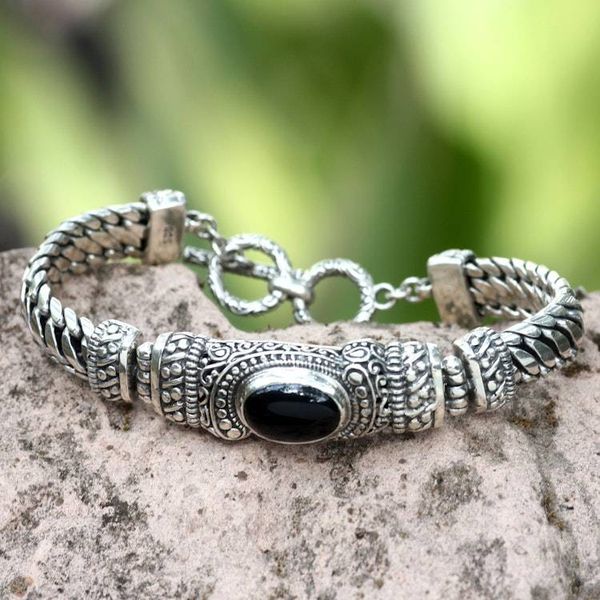 Alternate image for Mens Handmade Sterling Silver and Onyx Bracelet Royal Bali