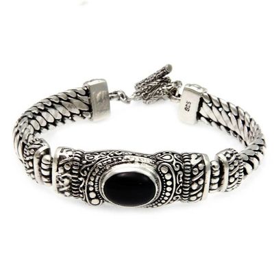 Alternate image for Mens Handmade Sterling Silver and Onyx Bracelet Royal Bali