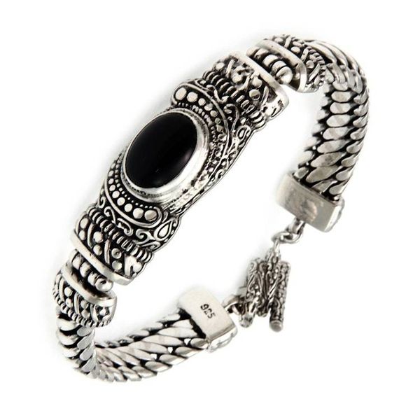 Alternate image for Mens Handmade Sterling Silver and Onyx Bracelet Royal Bali
