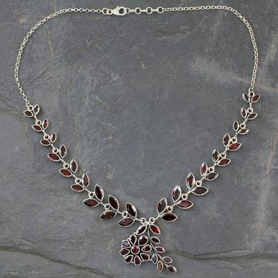 Alternate image for Floral Jewelry Sterling Silver Garnet Necklace Scarlet Garland