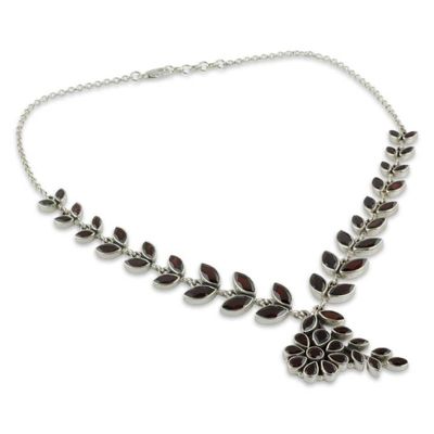 Alternate image for Floral Jewelry Sterling Silver Garnet Necklace Scarlet Garland