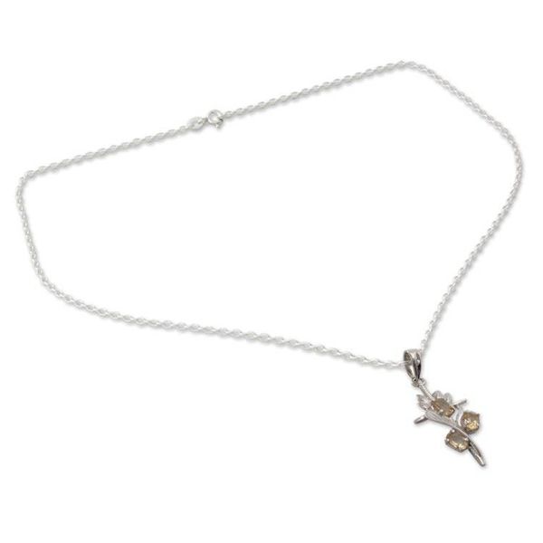 Alternate image for Rhodium Plated Citrine Cross Pendant Necklace Golden Cross