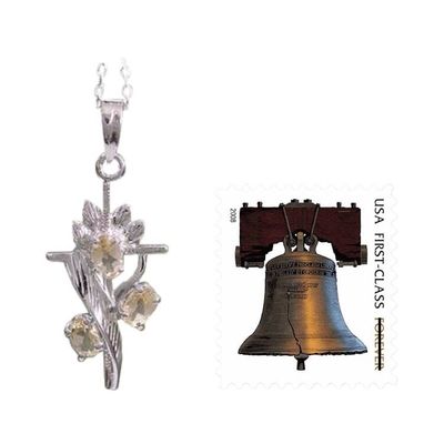 Alternate image for Rhodium Plated Citrine Cross Pendant Necklace Golden Cross