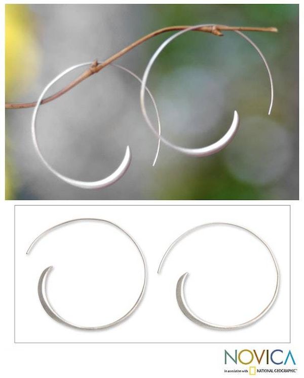 Alternate image for Modern Sterling Silver Half Hoop Earrings Spin Me