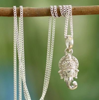 Alternate image for Hand Crafted Sterling Silver Hindu Pendant  Necklace Regal Ganesha