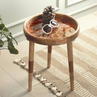 Alternate image for Resin-Coated Mango Wood Accent Table with a Floral Motif Royal Bloom