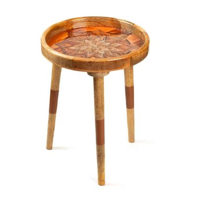 Alternate image for Resin-Coated Mango Wood Accent Table with a Floral Motif Royal Bloom