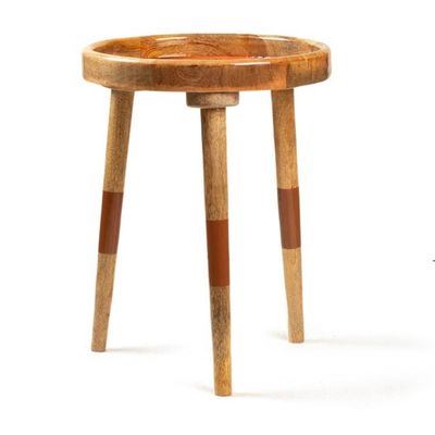 Alternate image for Resin-Coated Mango Wood Accent Table with a Floral Motif Royal Bloom