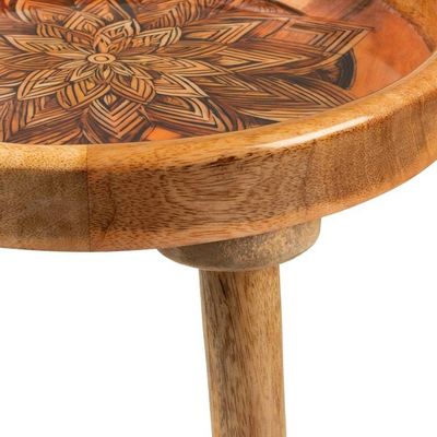 Alternate image for Resin-Coated Mango Wood Accent Table with a Floral Motif Royal Bloom