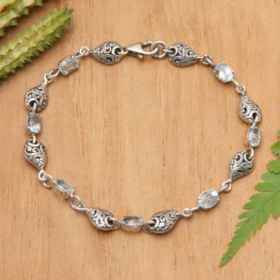 Alternate image for Balinese Sterling Silver Link Bracelet with Blue Topaz Gems Glorious Elegance