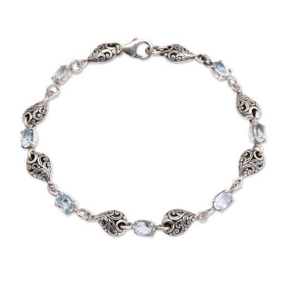 Alternate image for Balinese Sterling Silver Link Bracelet with Blue Topaz Gems Glorious Elegance