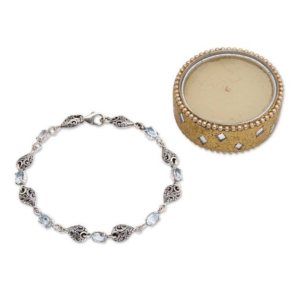 Alternate image for Balinese Sterling Silver Link Bracelet with Blue Topaz Gems Glorious Elegance